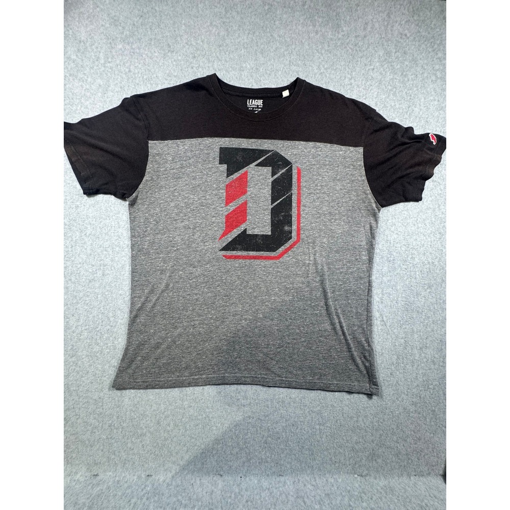 League Classic Fit Mens XXL T-Shirt Gray‎ Black Two Tone Graphic D Logo Tee